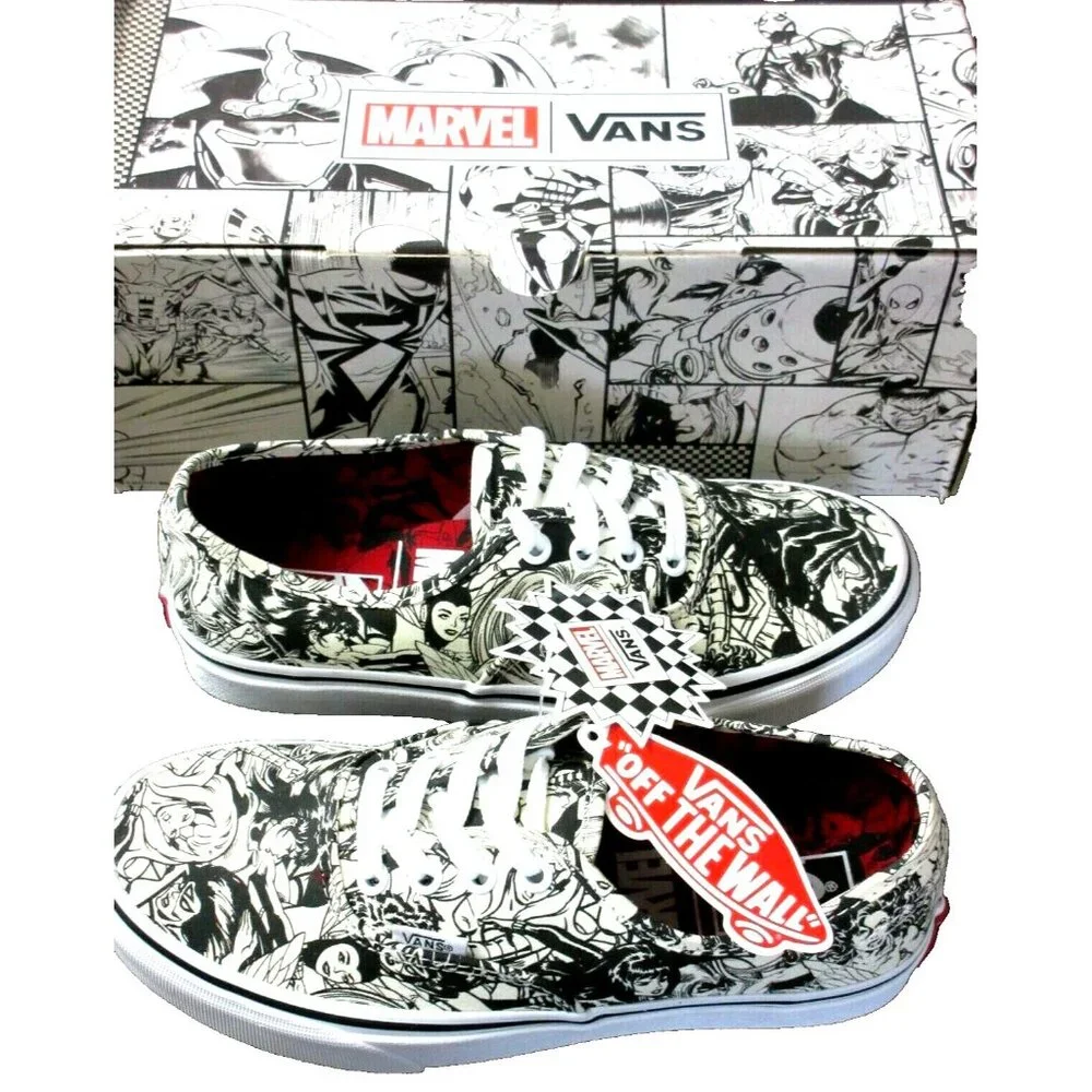 Vans x Marvel Authentic Women's canvas shoes Black White Multi Size 5.5 NIB - Picture 2 of 6